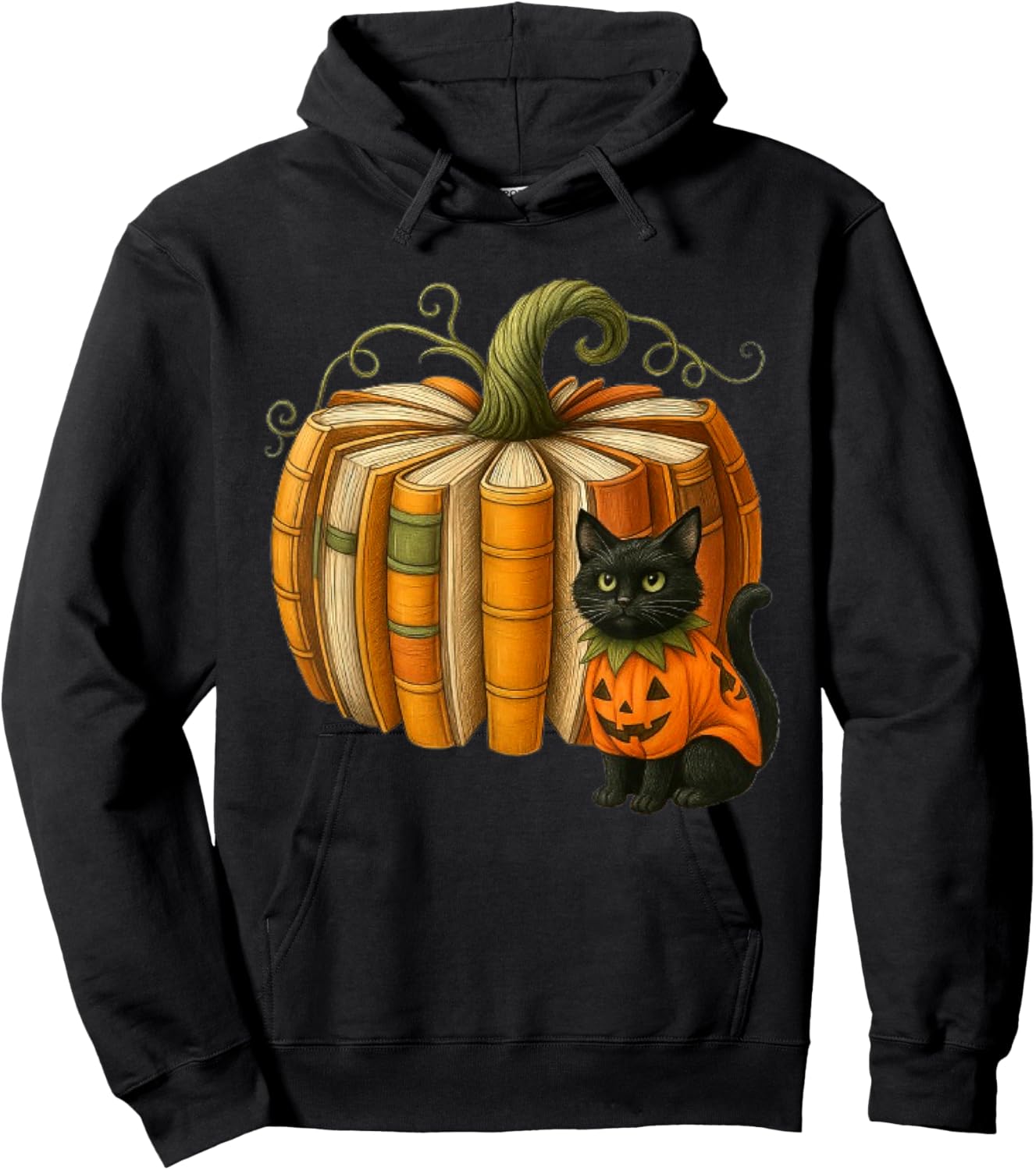 Cute Halloween Black Cat Wizard with Books Pumpkin Halloween Hoodie - Hoodie | Black