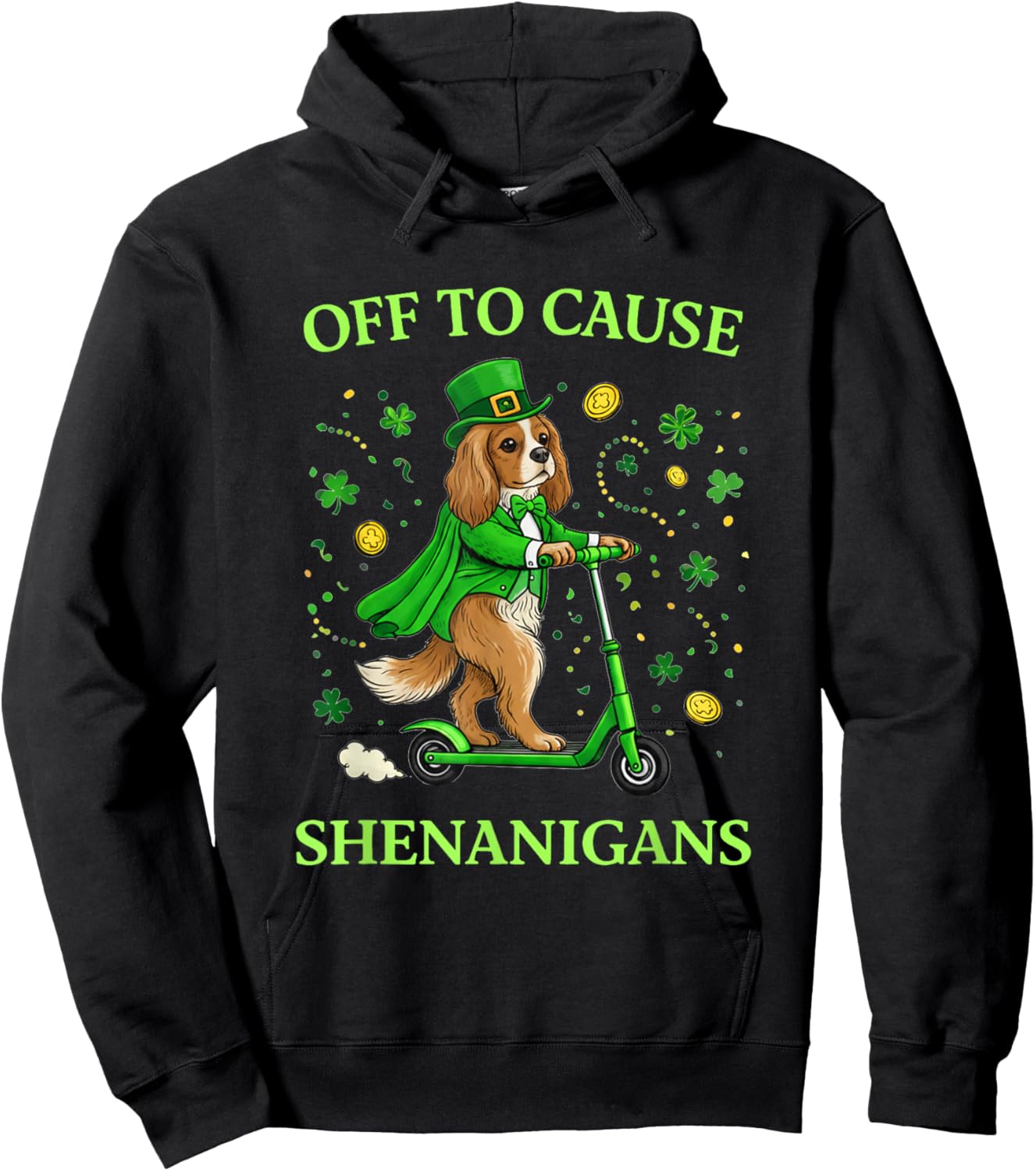 St Patricks Day Cavalier Leprechaun Scooter Shenanigans Hoodie - Hoodie | Black