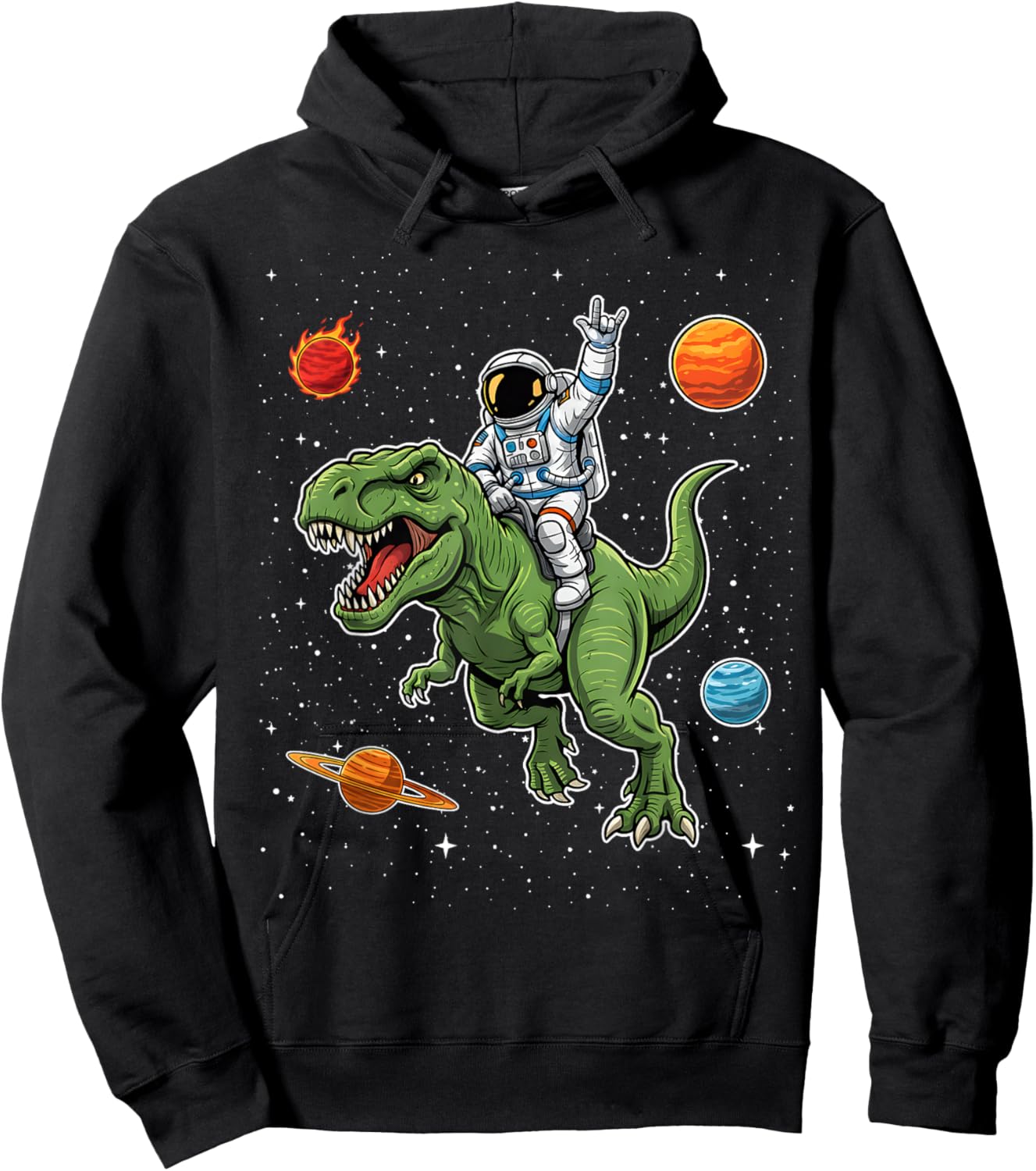 Astronaut Riding T-Rex Dinosaur in Space Funny Boys Kids Men Hoodie - Hoodie | Black