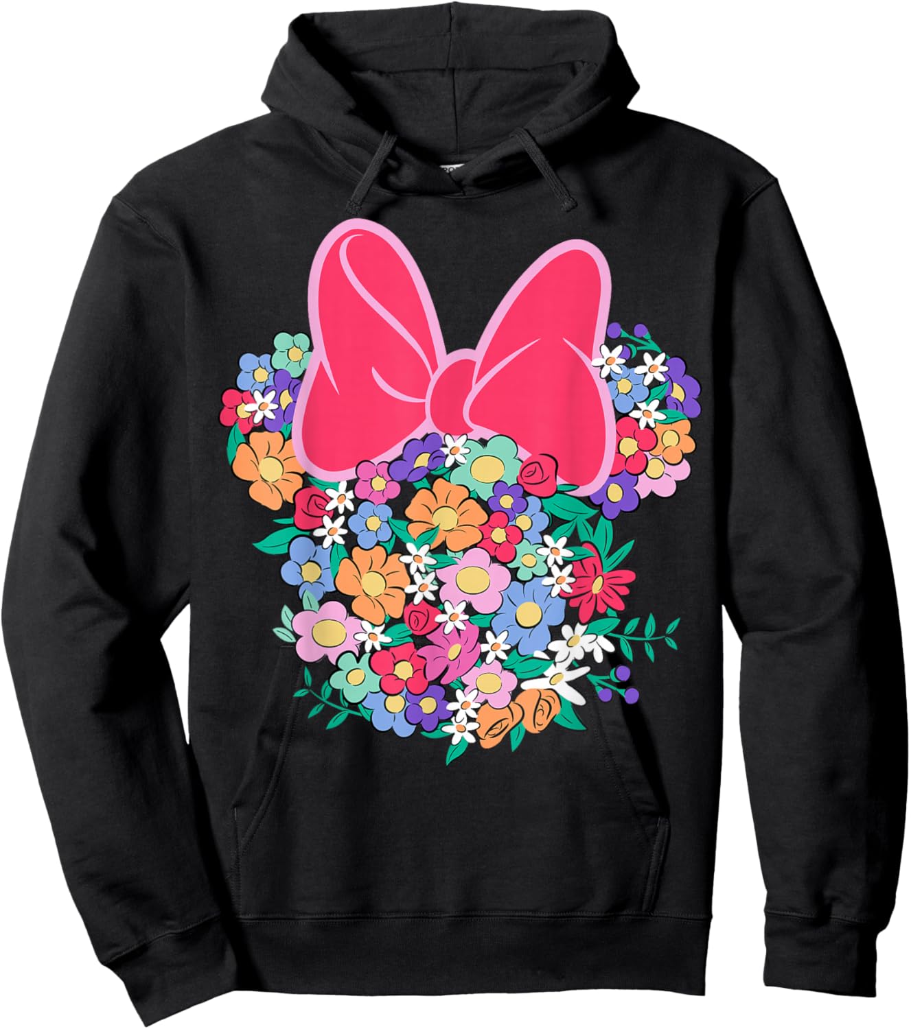 Disney Minnie Mouse Ears and Bow Made with Colorful Flowers Hoodie - Hoodie | Black