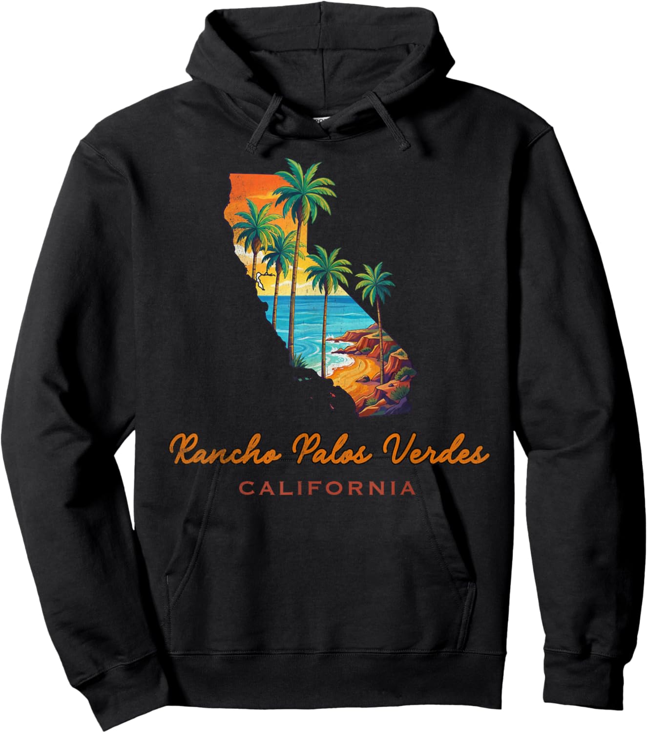Rancho Palos Verdes California Palm Coast Vintage State Hoodie - Hoodie | Black