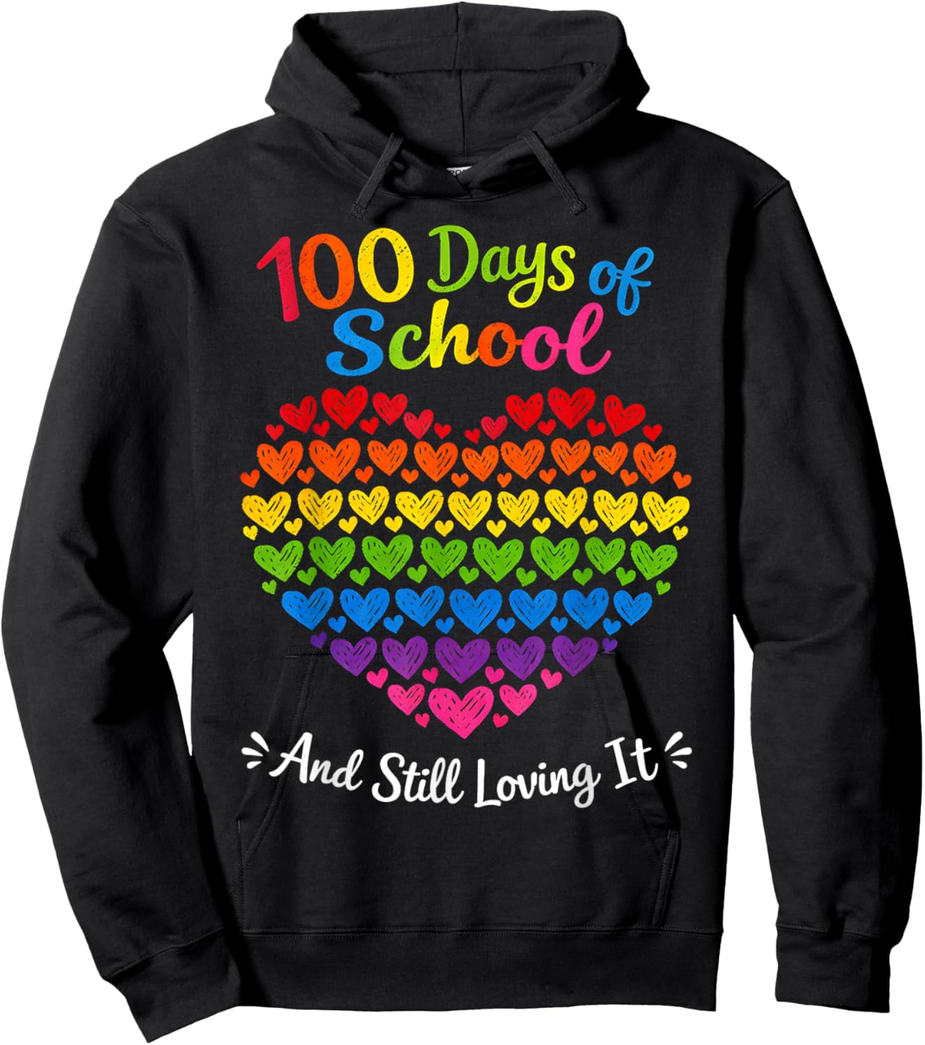 Vintage 100 Days School Still Loving It Rainbow Hearts Hoodie - Hoodie | Black