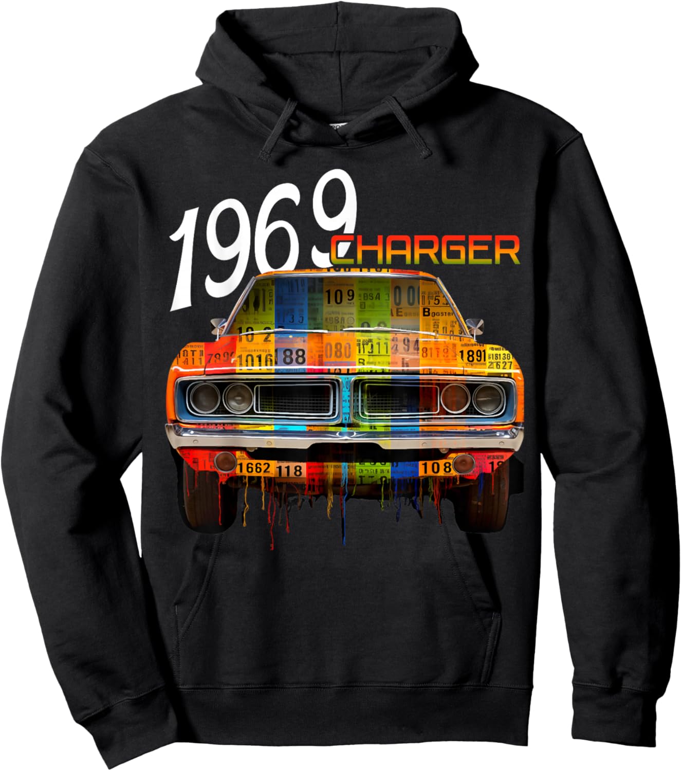 1969 69 Charger Classic Vintage Old Car USA Flag Hoodie - Hoodie | Black