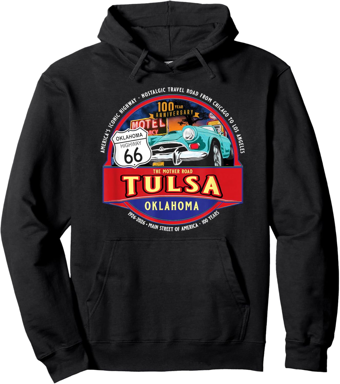 100 Years Tulsa Oklahoma Iconic Highway 66 Souvenir Hoodie - Hoodie | Black