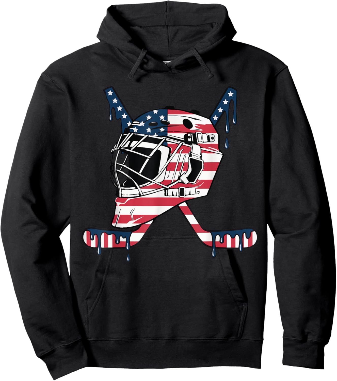 Goalie Helmet Hockey Icecream Drip American Flag Hoodie - Hoodie | Black