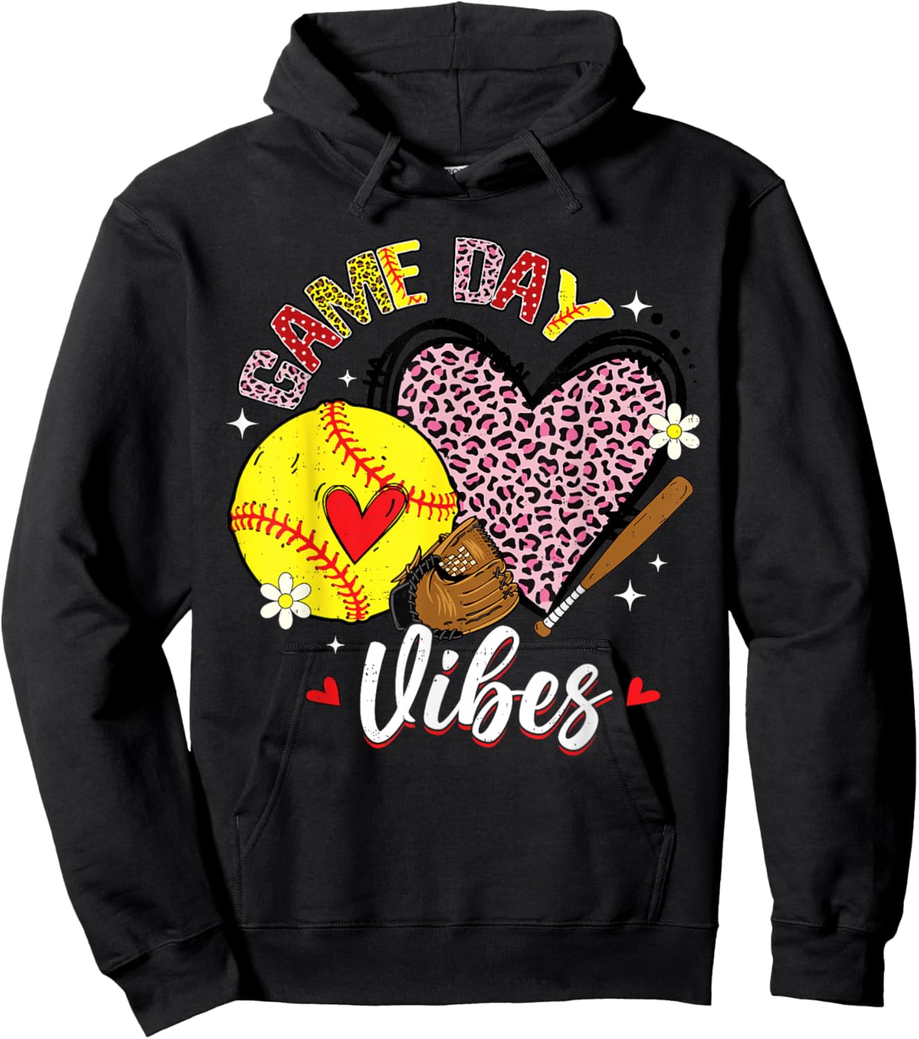 Softball Game Day Vibes Mom Mama Mother's Day Women Girls Hoodie - Hoodie | Black