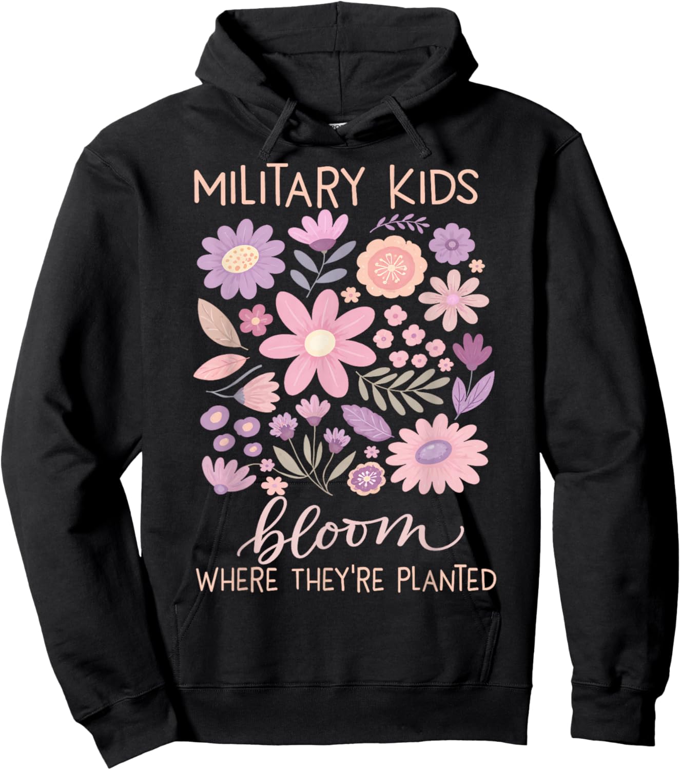 Military Kid Dandelion Bloom Where They're Planted Purple Up Hoodie - Hoodie | Black