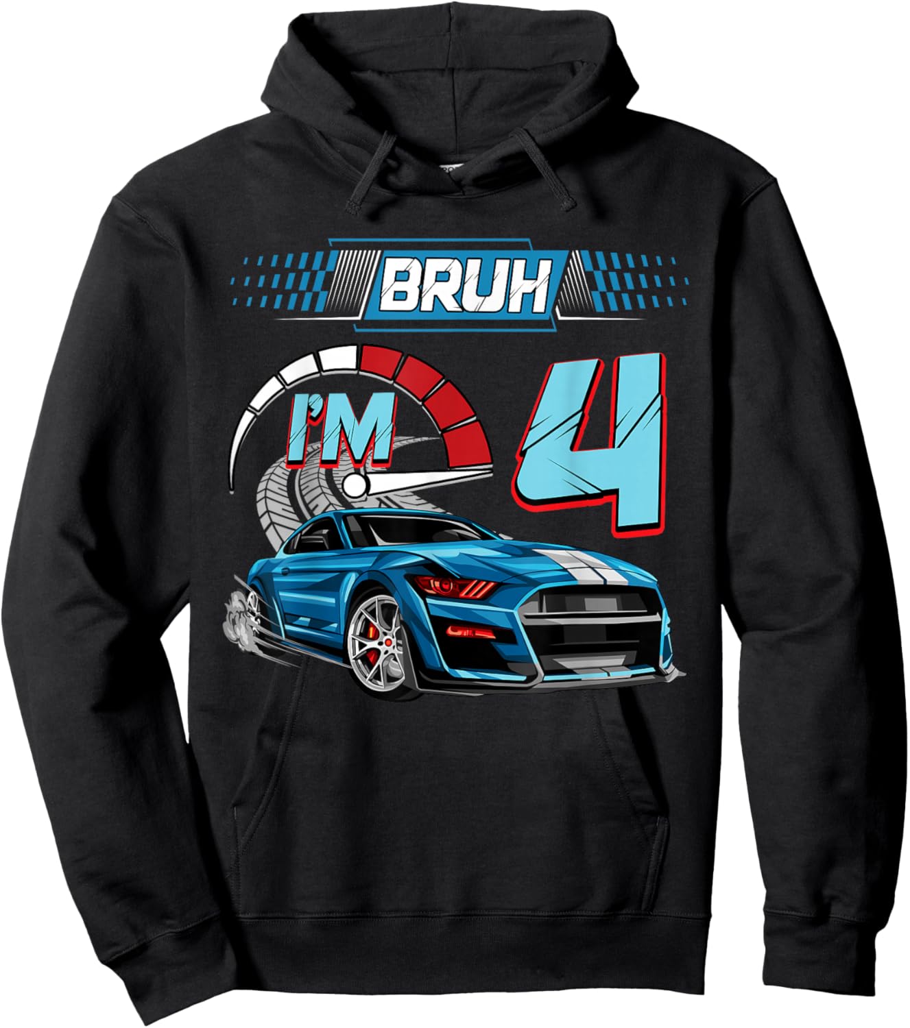4th Birthday Bruh Racing Car Party Outfit 4 Year Old Boys Hoodie - Hoodie | Black
