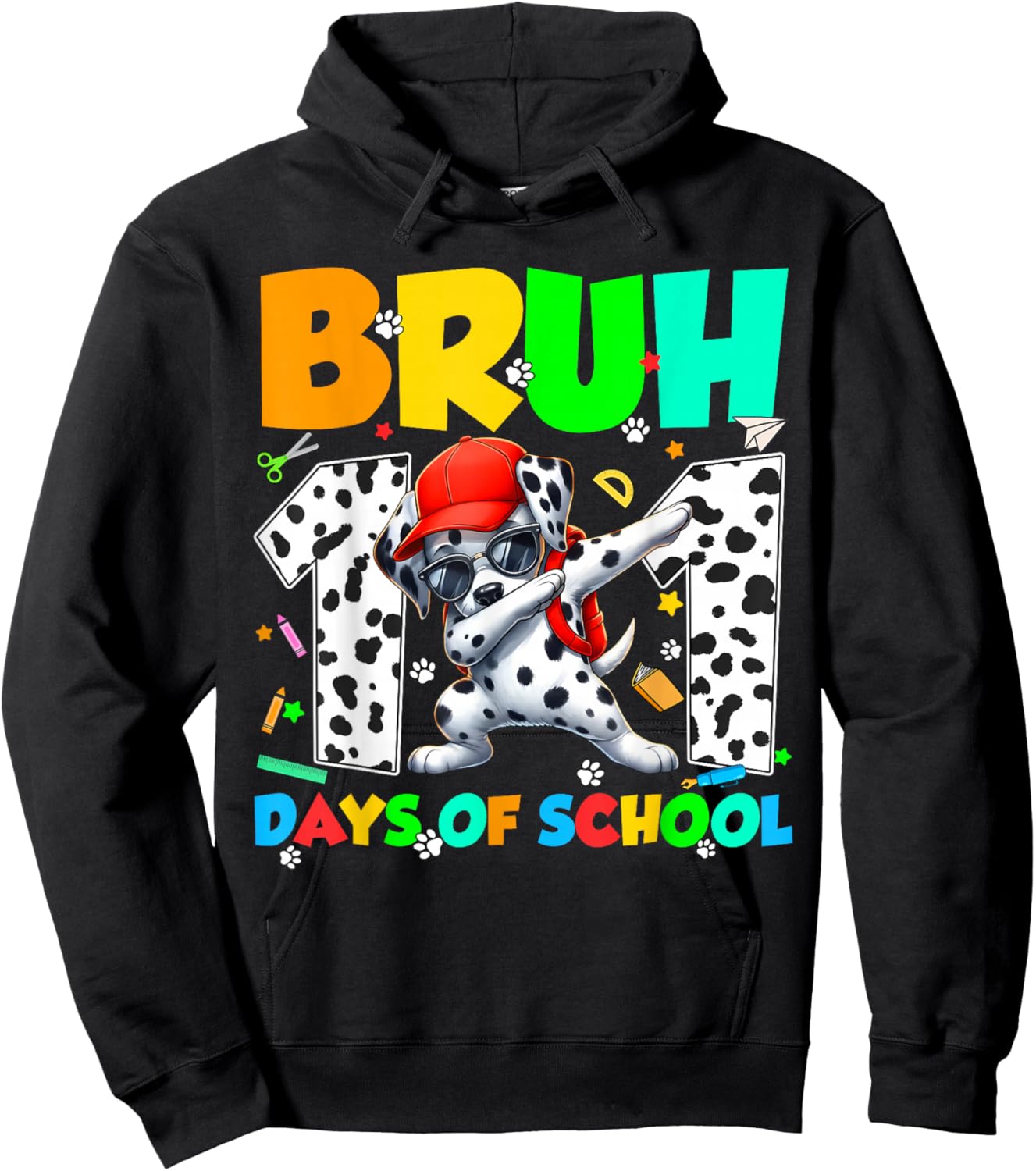 Bruh 101 Days Dabbing Dog 100th Day of School Teacher Kid Hoodie - Hoodie | Black