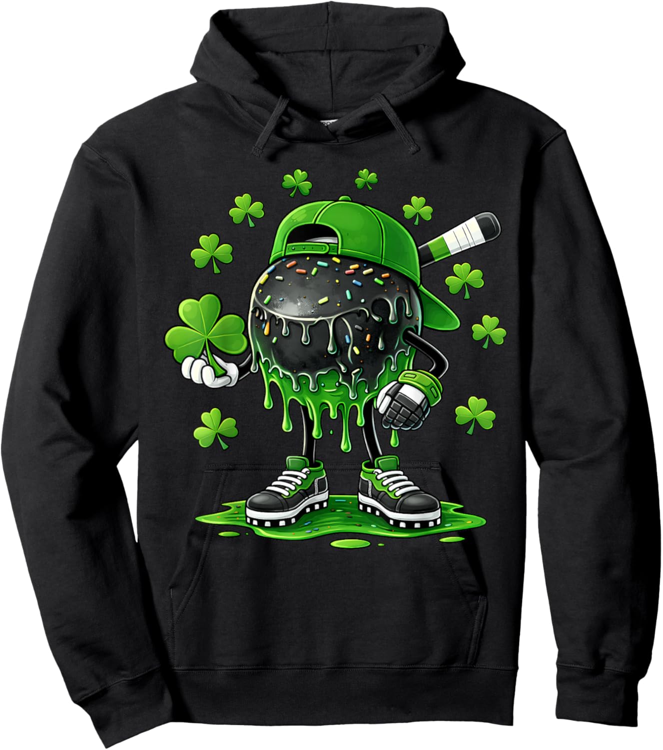 Ice Hockey St Patricks Day Boys Kids Sport Green Shamrock Hoodie - Hoodie | Black