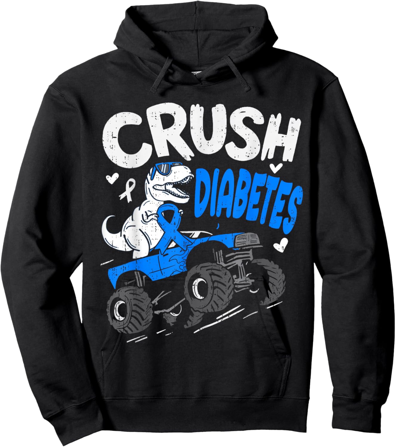 Type 1 Crush Diabetes Awareness T1D Dino T Rex Ribbon Blue Hoodie - Hoodie | Black