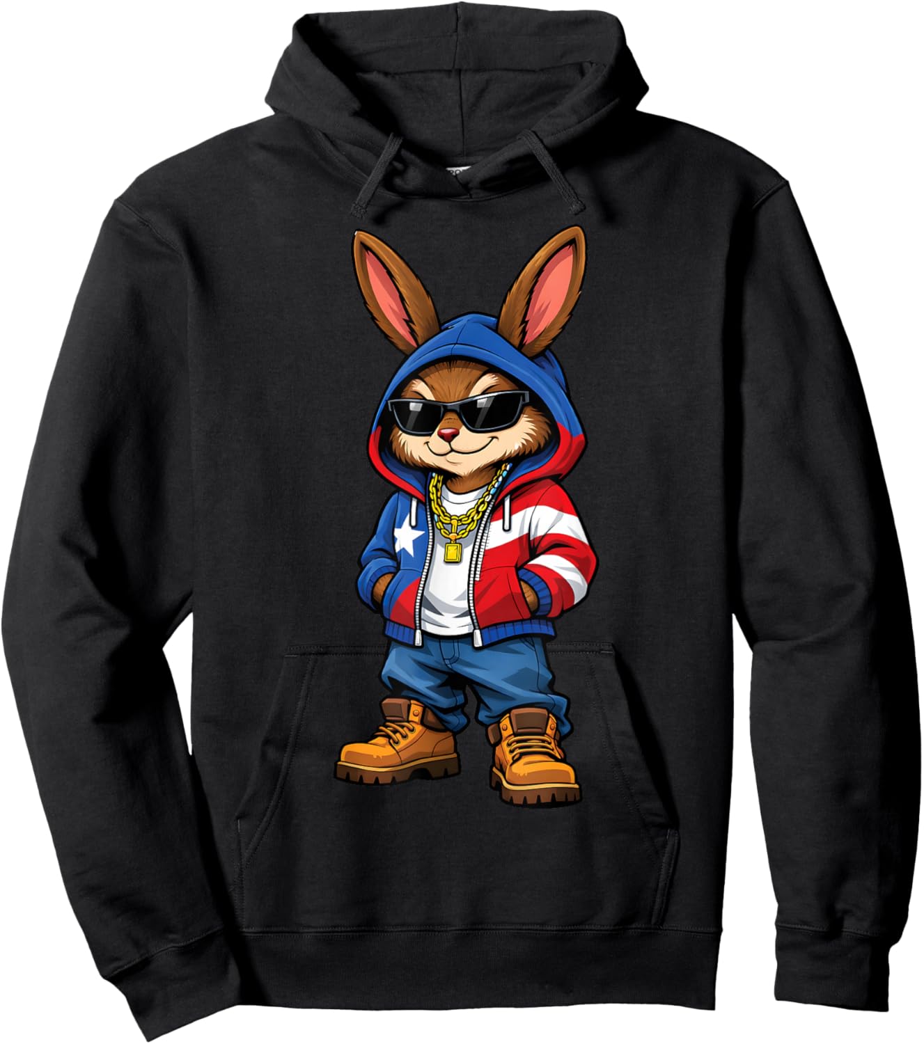 Bunny Puerto Rican Flag Apparel Streetwear Boricua Hoodie - Hoodie | Black