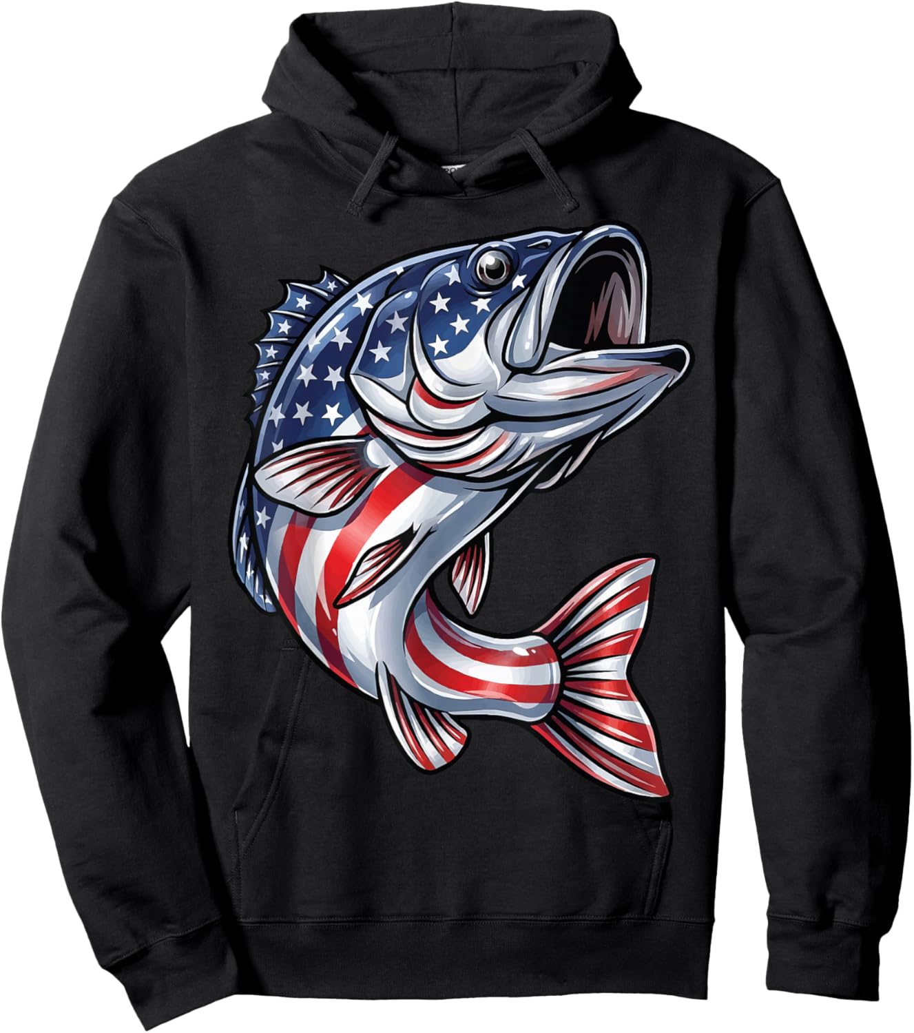 Bass Fish USA Flag Fishing 4th of July Patriot Hoodie - Hoodie | Black
