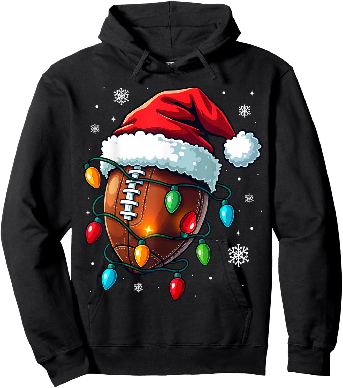 Christmas Football Santa Hat Lights Xmas Pajamas Men Boys Hoodie - Hoodie | Black