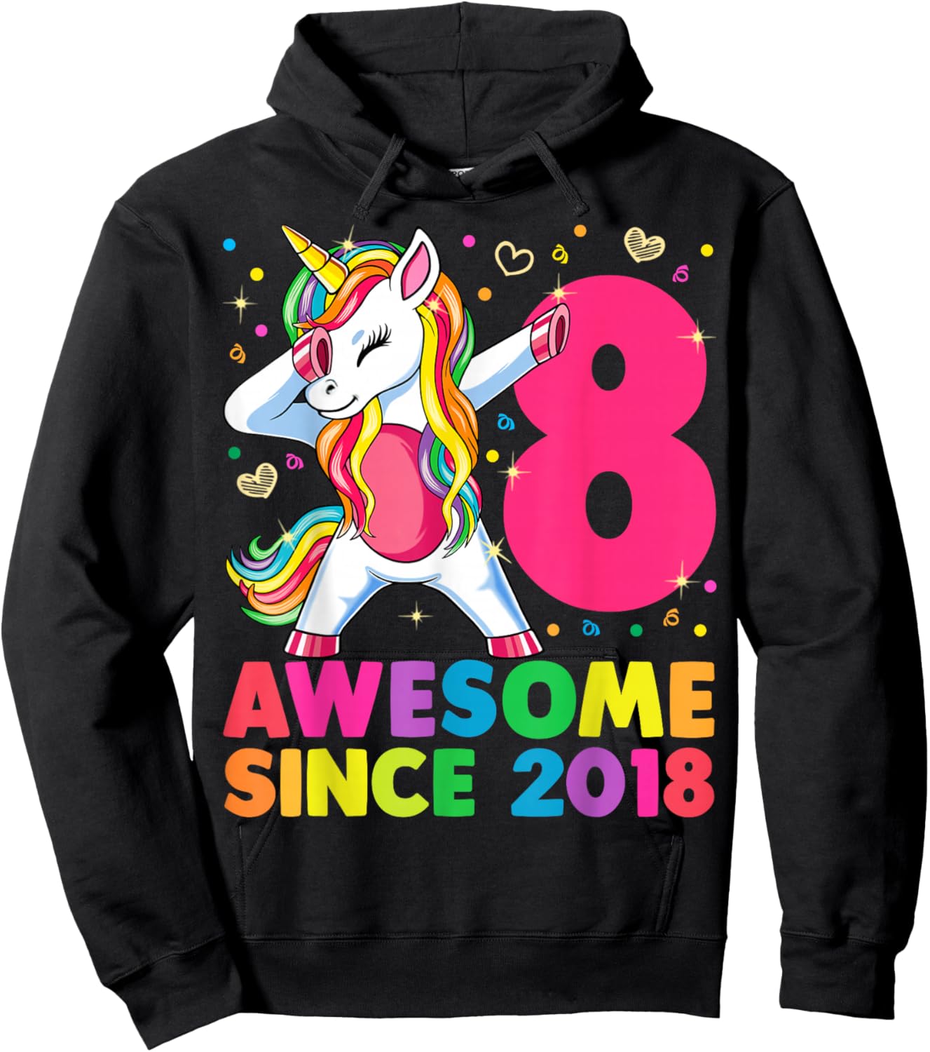 8 Years Old Unicorn Dabbing 8th Birthday Girl Unicorn Party Hoodie - Hoodie | Black