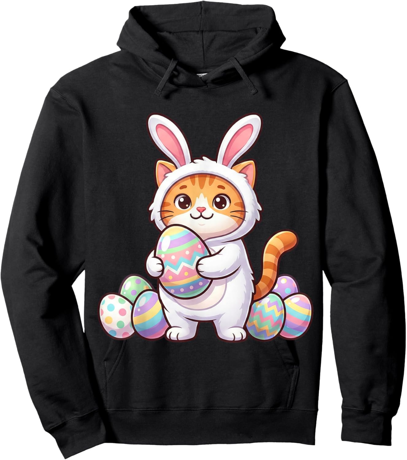 Cute Cat in Bunny Costume Easter Egg Hunt Orange Tabby Hoodie - Hoodie | Black