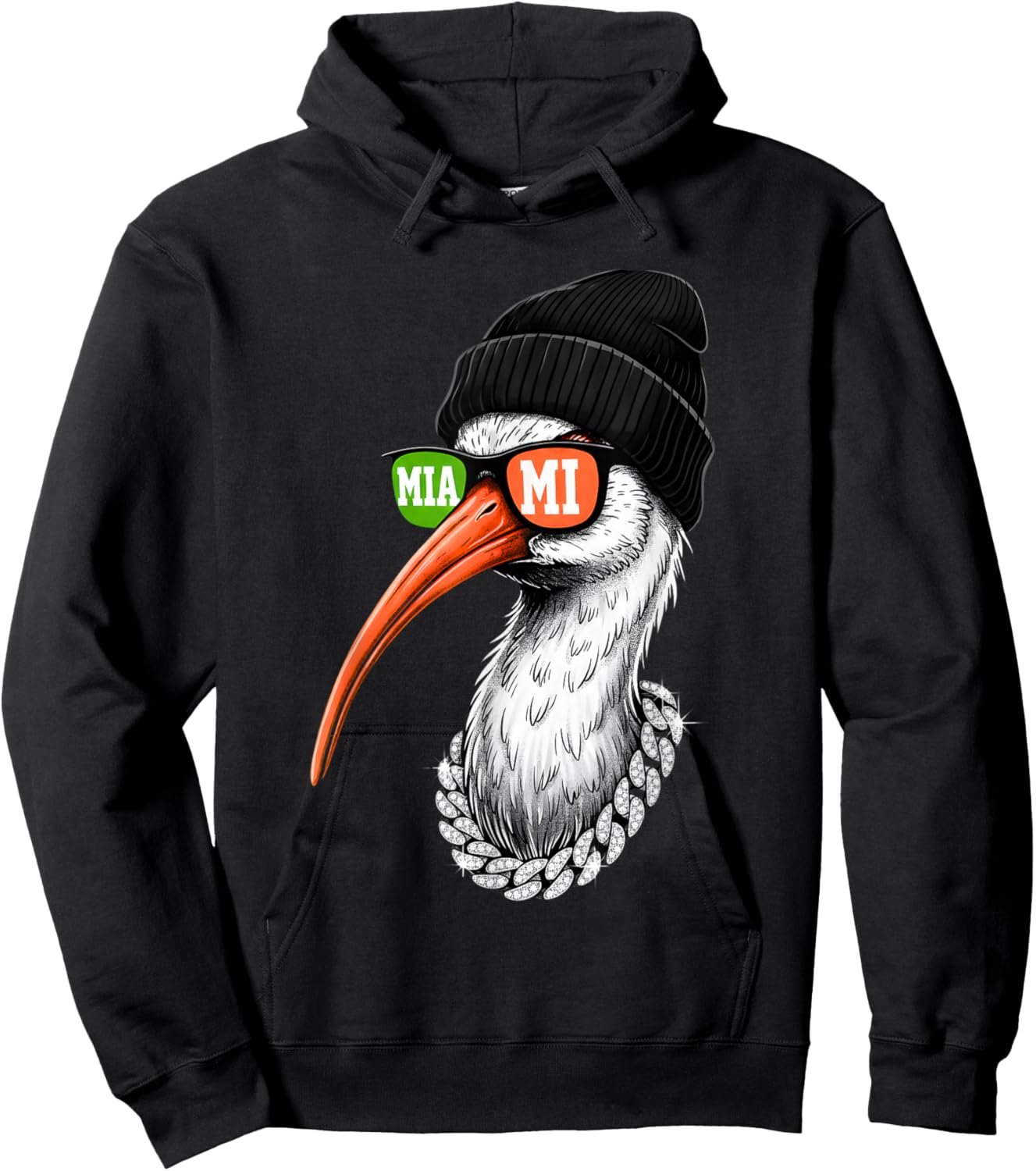Miami Ibis Beanie, Bling Split-Lens Sunglasses Hoodie - Hoodie | Black