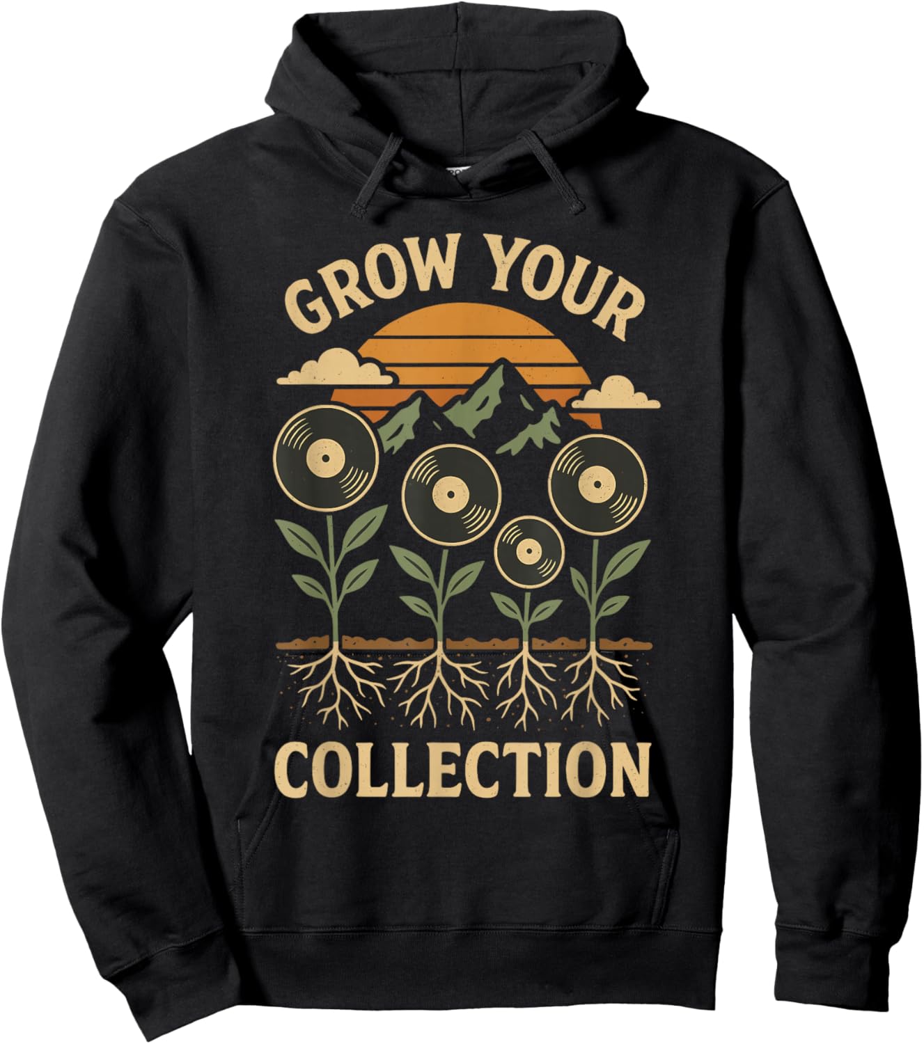 Funny Vinyl Flower Music Collector Retro Vinyl Record Pun Hoodie - Hoodie | Black