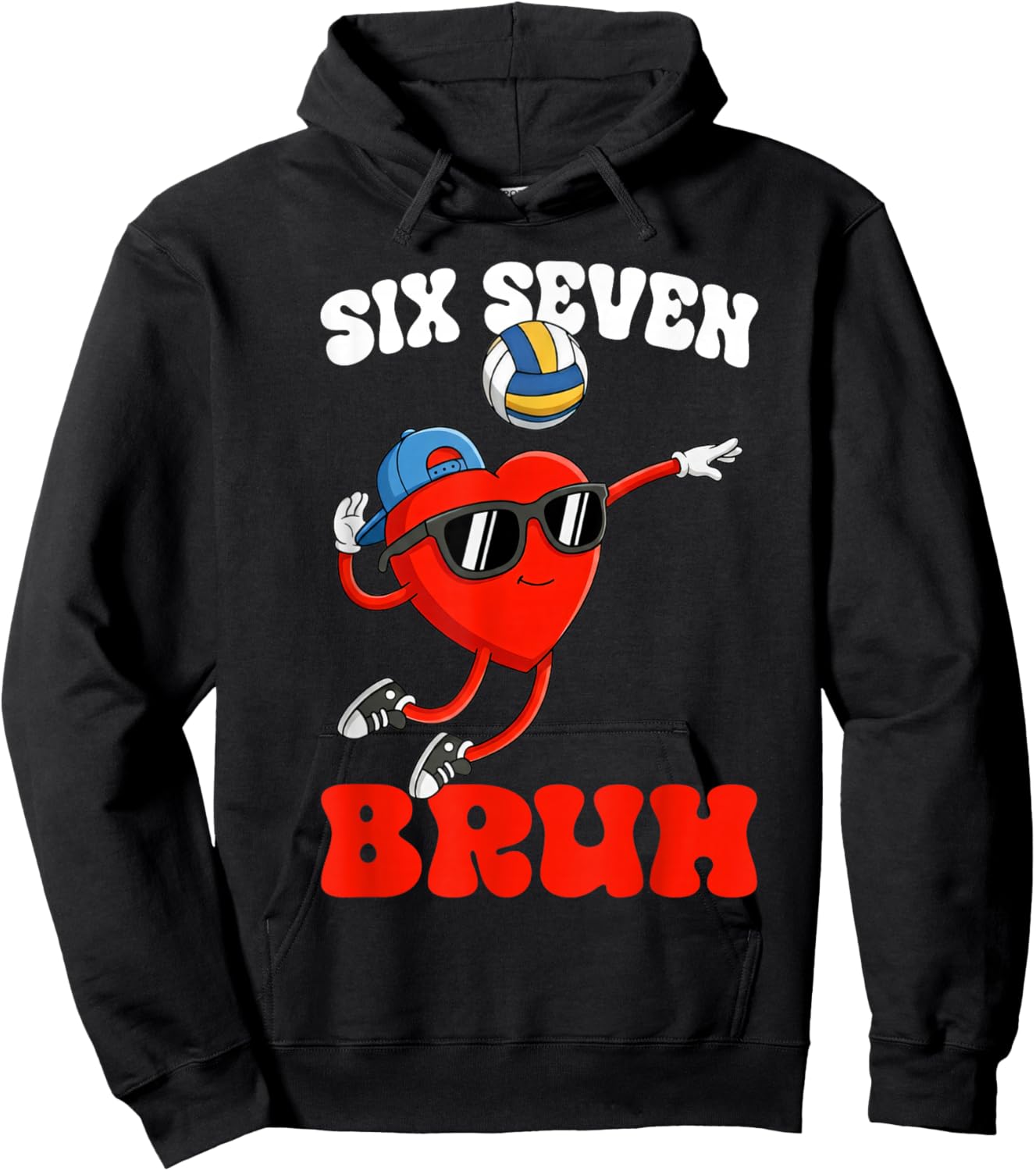 Volleyball 67 Six Seven Bruh Meme Heart Funny Valentine Gift Hoodie - Hoodie | Black