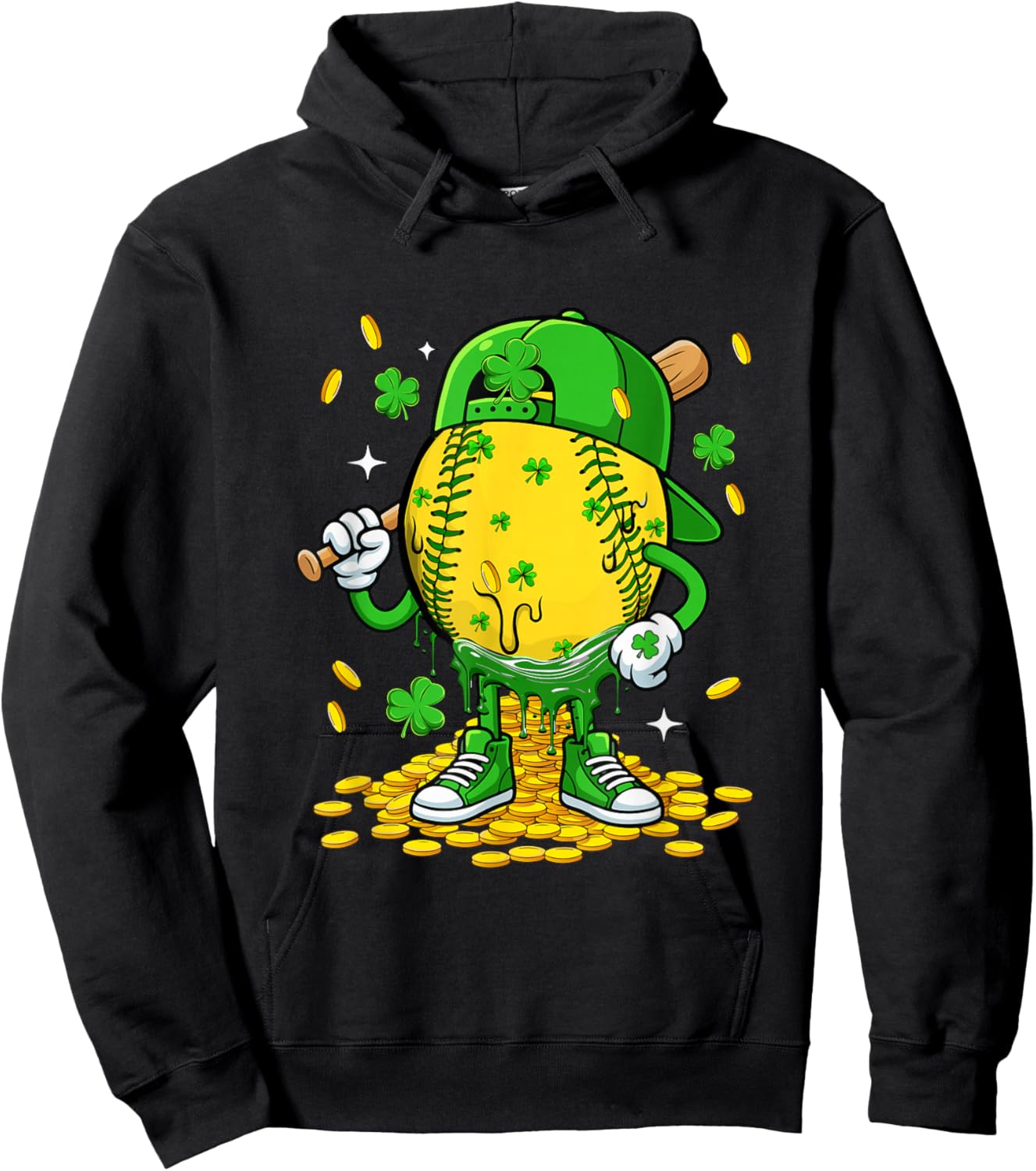 Softball Ball St. Patrick's Day Player Funny Costume Dripped Hoodie - Hoodie | Black