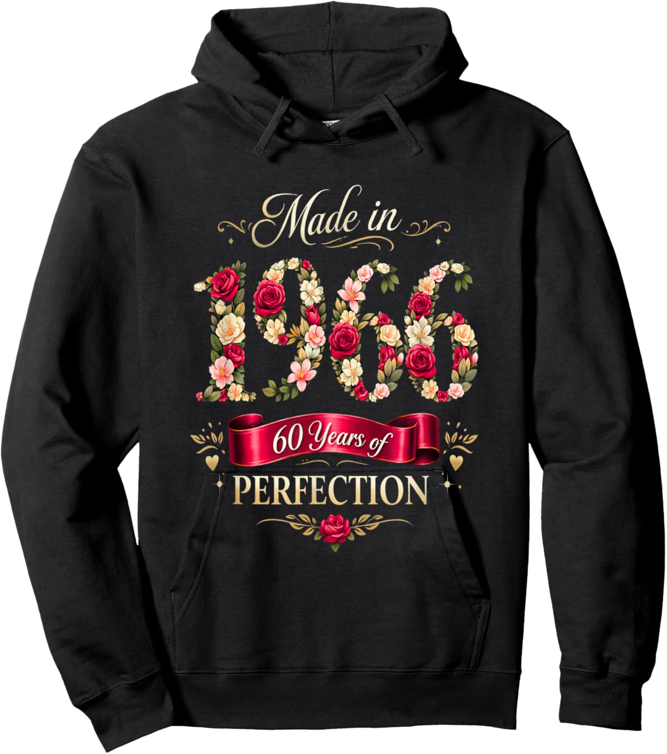 60 Year Old Made-in 1966 Floral 60th Birthday Cute Hoodie - Hoodie | Black