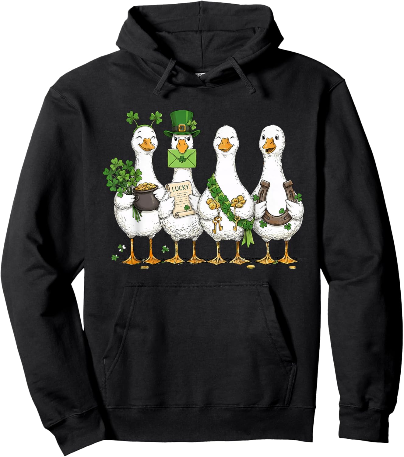 St Patrick's Day Goose Lucky Shamrock Silly Saint Patrick's Hoodie - Hoodie | Black