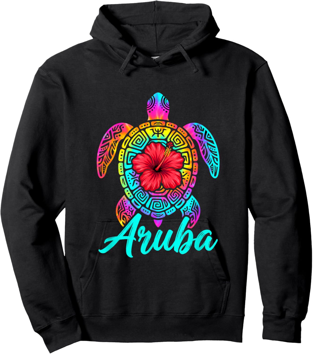 Aruba Sea Turtle Hibiscus Tropical Art Hoodie - Hoodie | Black