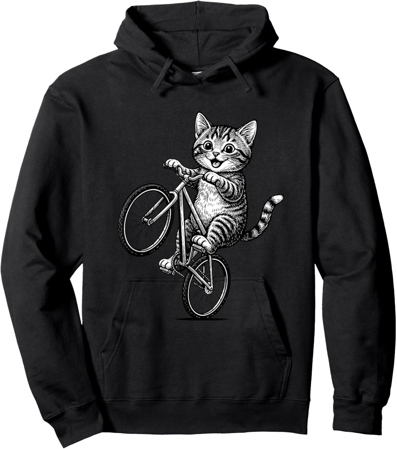 Kitten On A Bike Cat Illustration - Funny Cat Lover Art Hoodie - Hoodie | Black