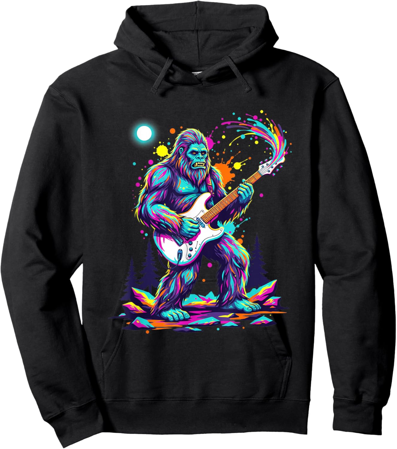 Sasquatch Playing Guitar Rock Concert Monster Art Hoodie - Hoodie | Black