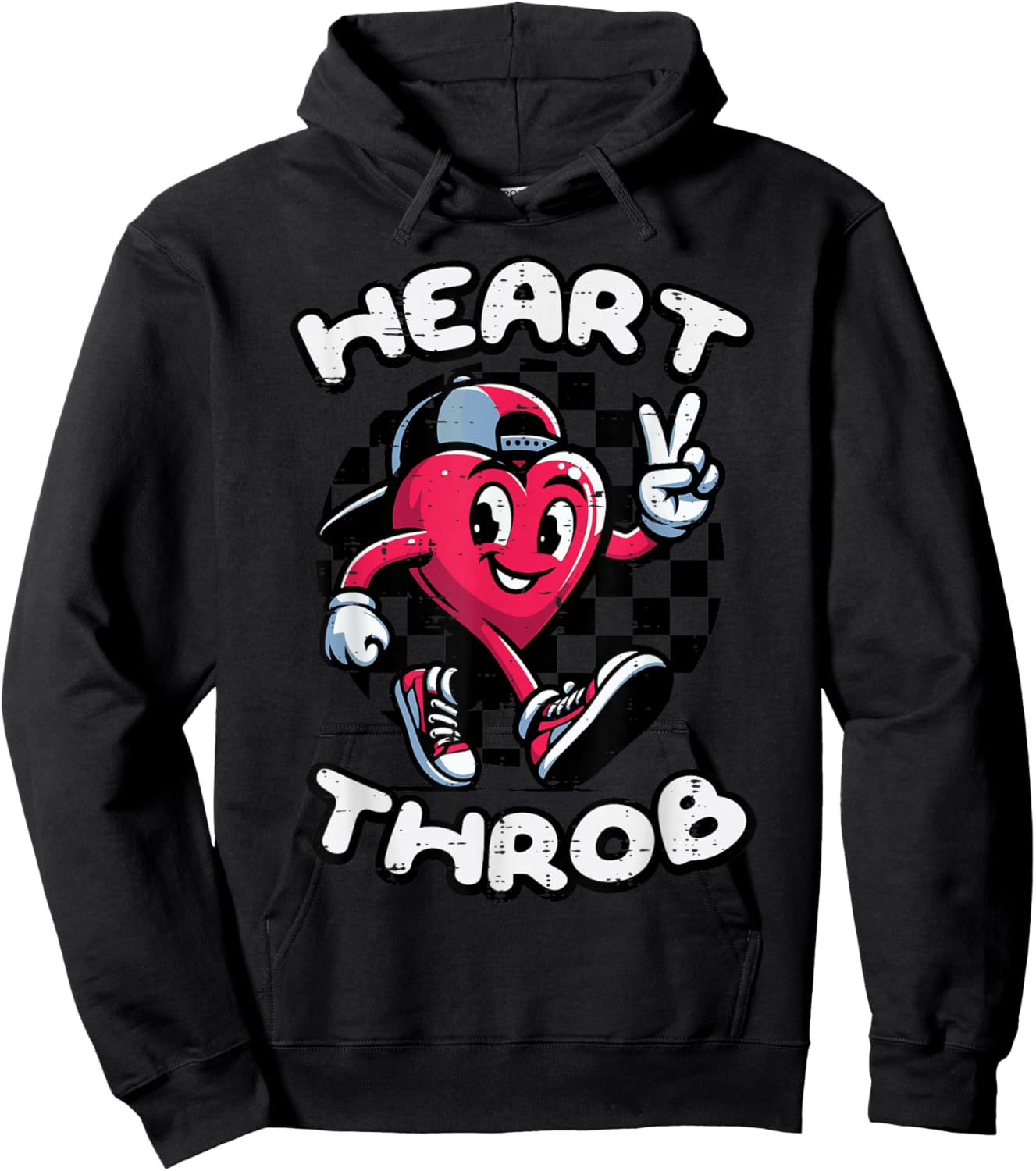 Valentines Day Heart Throb Peace Retro Groovy Boys Kids Men Hoodie - Hoodie | Black