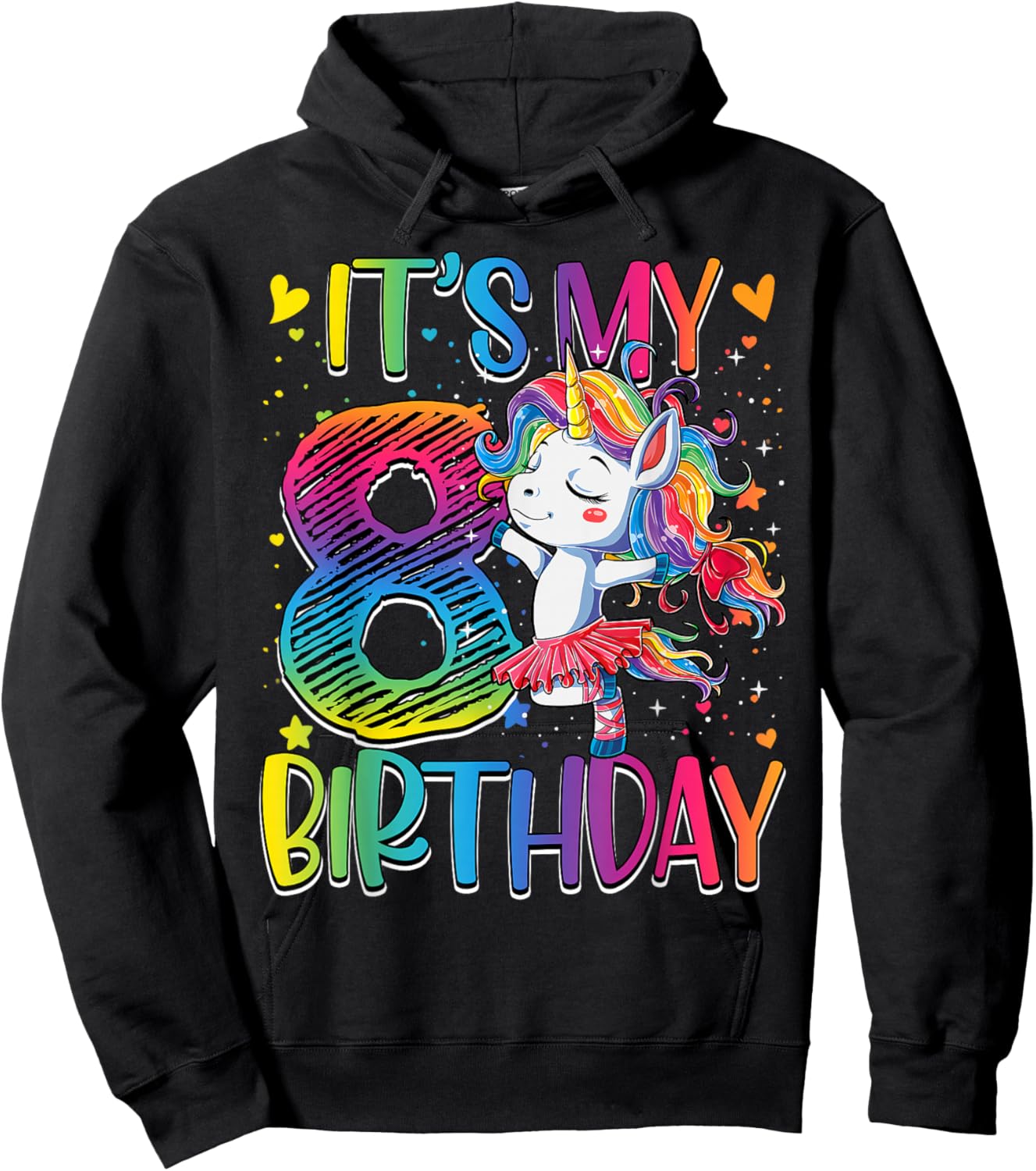 It’s My 8th Birthday Unicorn Outfit for 8 Year Old Girls Hoodie - Hoodie | Black