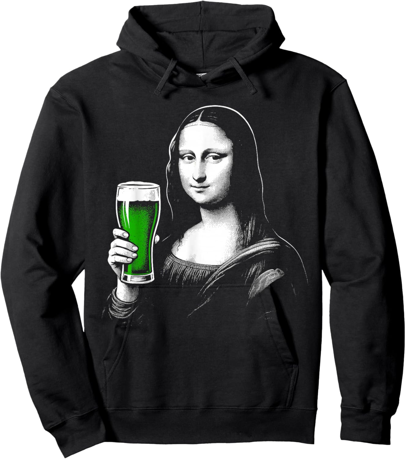 Mona Lisa St Patty's Shamrock Beer Funny St Patrick's Day Hoodie - Hoodie | Black