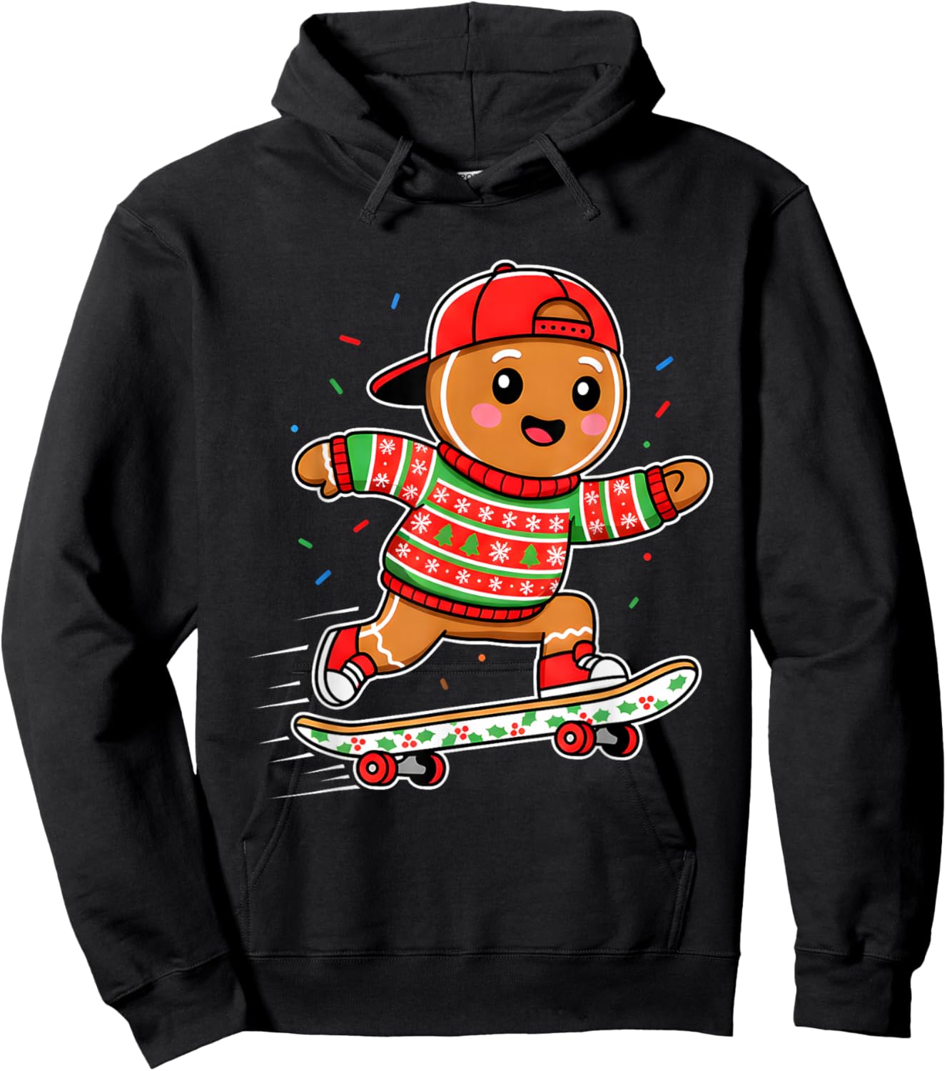 Funny Gingerbread Man Skater Ugly Christmas Sweater Hoodie - Hoodie | Black