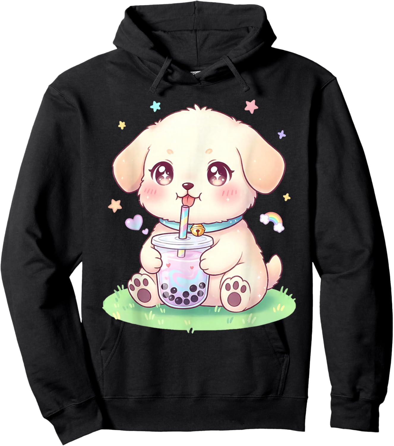 Puppy Dog Drinking Boba Tea Cute Girls Graphic Hoodie - Hoodie | Black