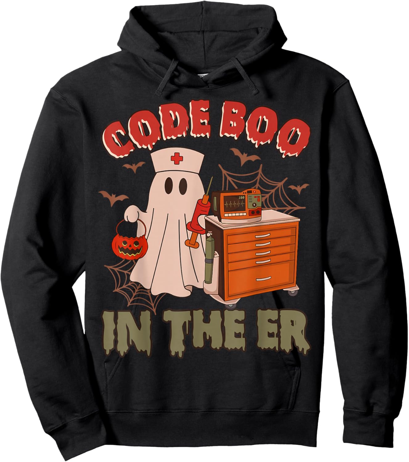 Retro Code Boo in The ER ICU Nurses Boo-JEE Ghost Halloween Hoodie - Hoodie | Black