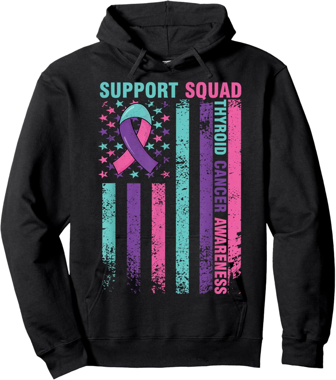 Support Squad Thyroid Cancer Awareness Flag Thyroid Awarenes Hoodie - Hoodie | Black