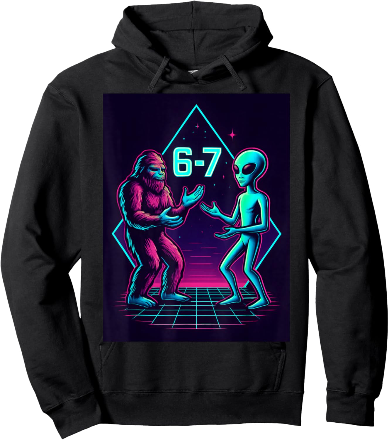 67 Six Seven Meme Funny Bigfoot Alien Sasquatch UFO Men Boys Hoodie - Hoodie | Black