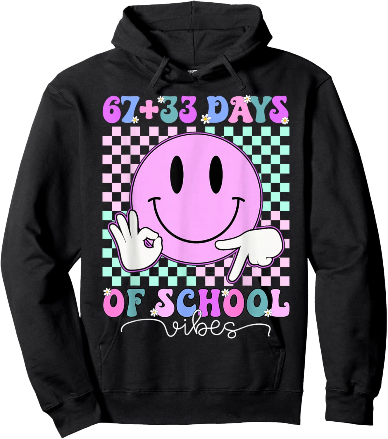 Retro Groovy 67 +33 Days of School 100th Day Kids Boys Girls Hoodie - Hoodie | Black