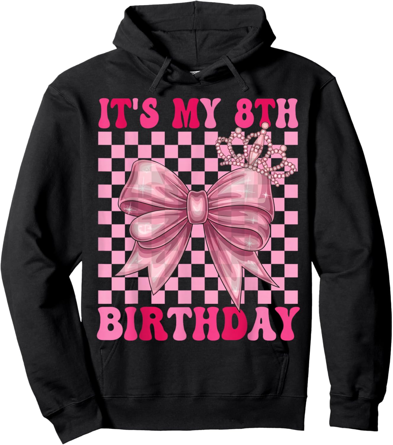 Its My 8th Birthday Girl Coquette Bow 8 Year Old Party Girl Hoodie - Hoodie | Black