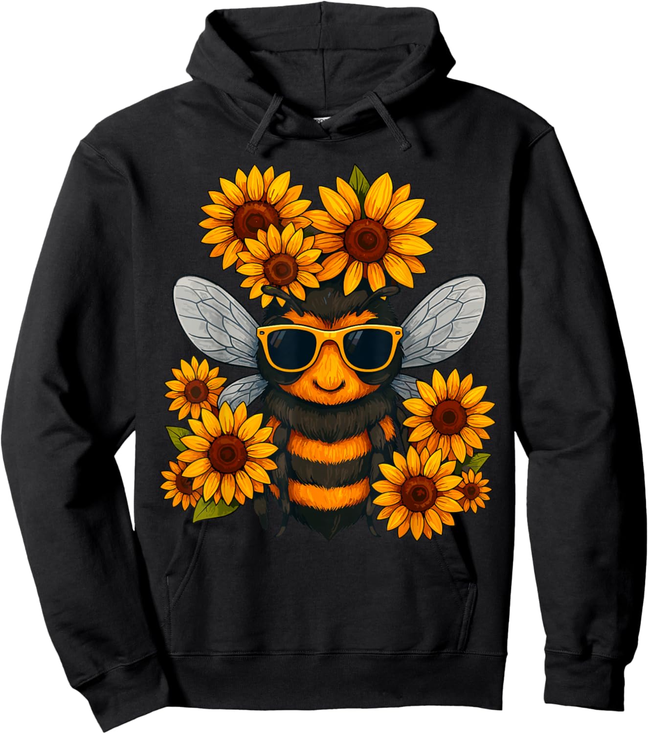 Bee with Sunflowers Hoodie - Hoodie | Black