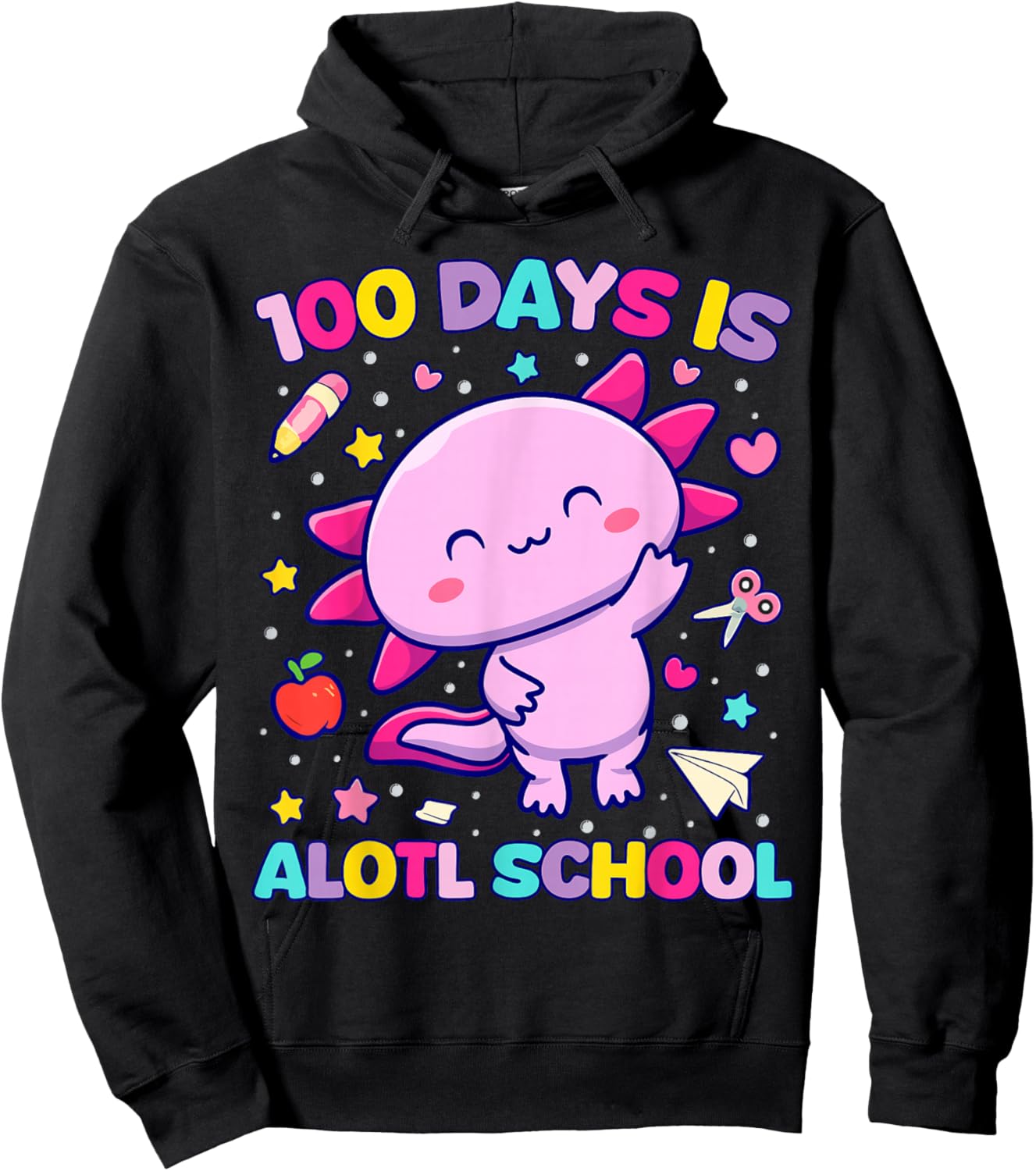 100 Days is Alotl School Axolotl Teacher Student Hoodie - Hoodie | Black