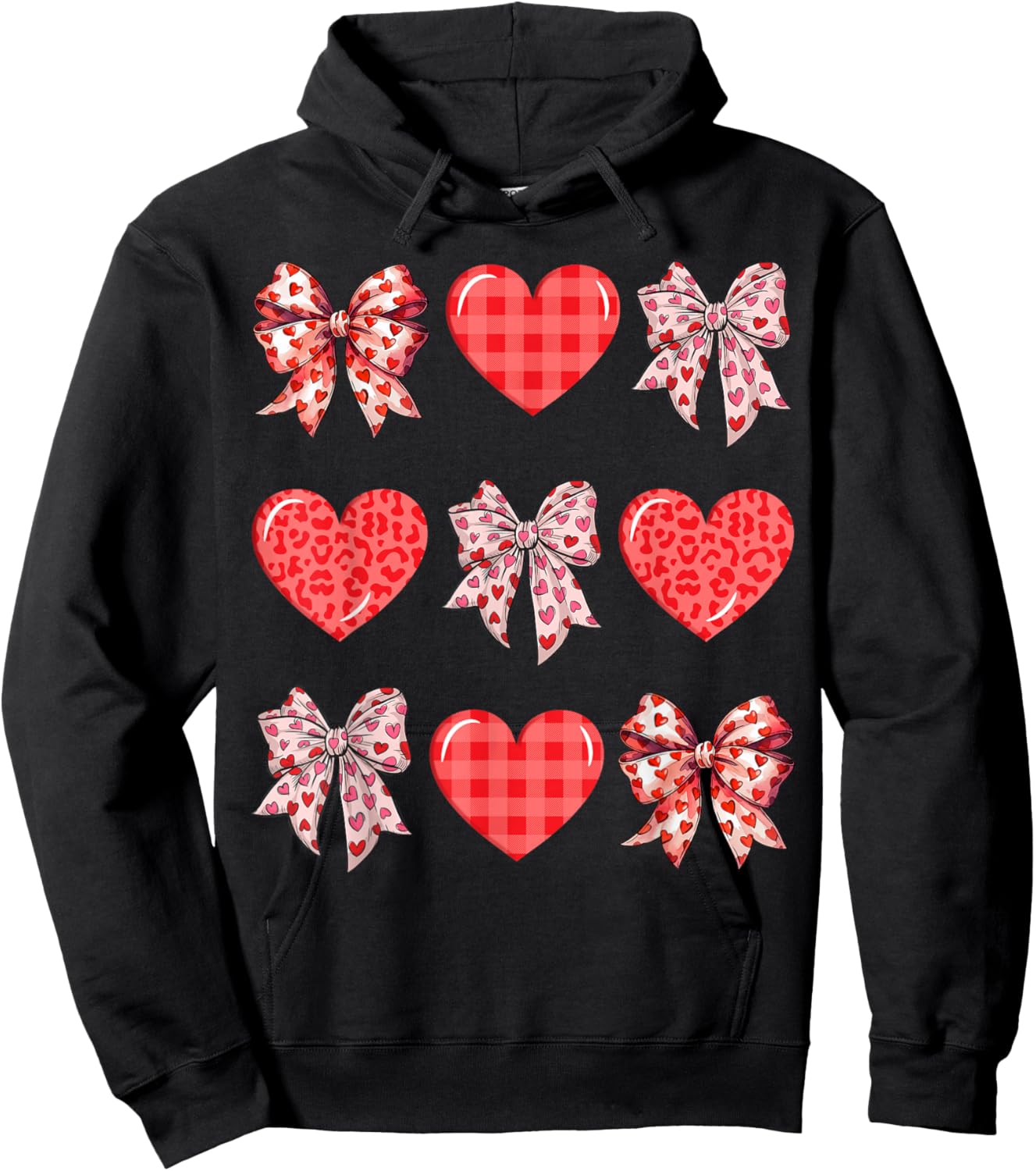 Valentine Day Hearts Leopard Coquette Bow Women Girls Boys Hoodie - Hoodie | Black