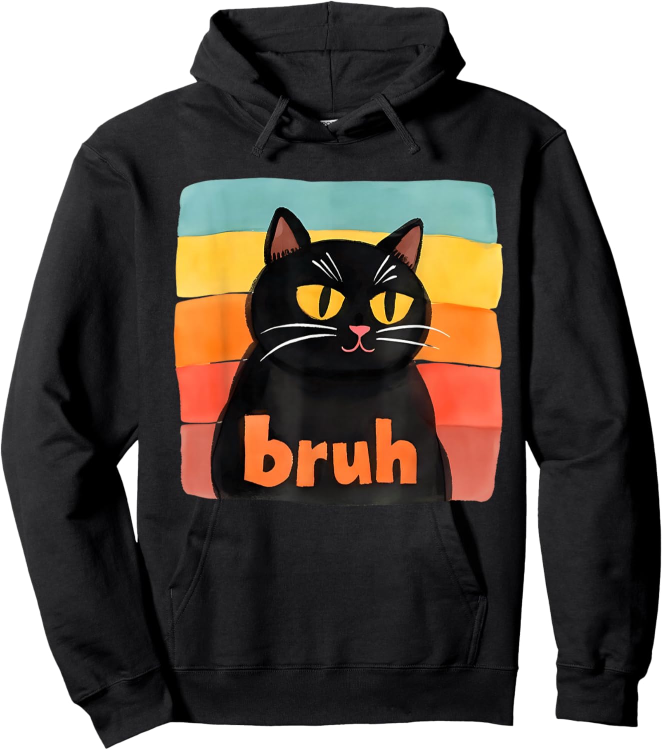 Funny Meme Saying Bruh Retro Cat Hoodie - Hoodie | Black