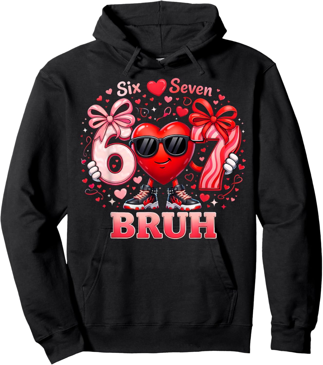 Bruh 67 Six Seven Heart Dabbing Valentines Day Boys Hoodie - Hoodie | Black