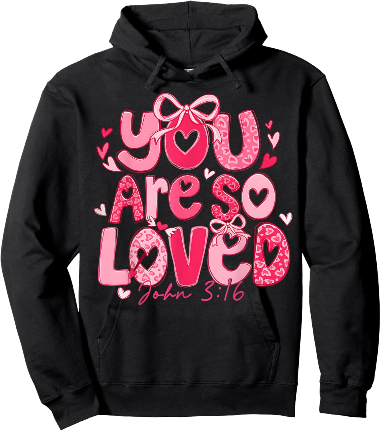 Valentine You are Loved John 3:16 Christian Coquette Bow Hoodie - Hoodie | Black