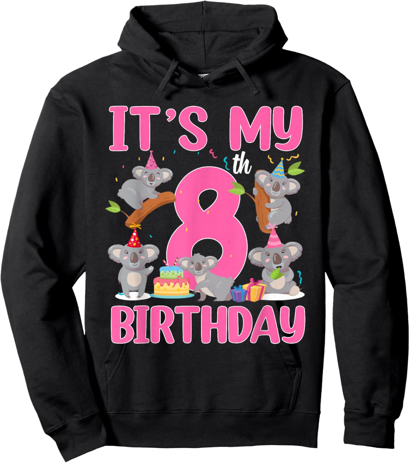 8 Year Old Birthday Girl 8th Birthday Koala Theme Party Hoodie - Hoodie | Black