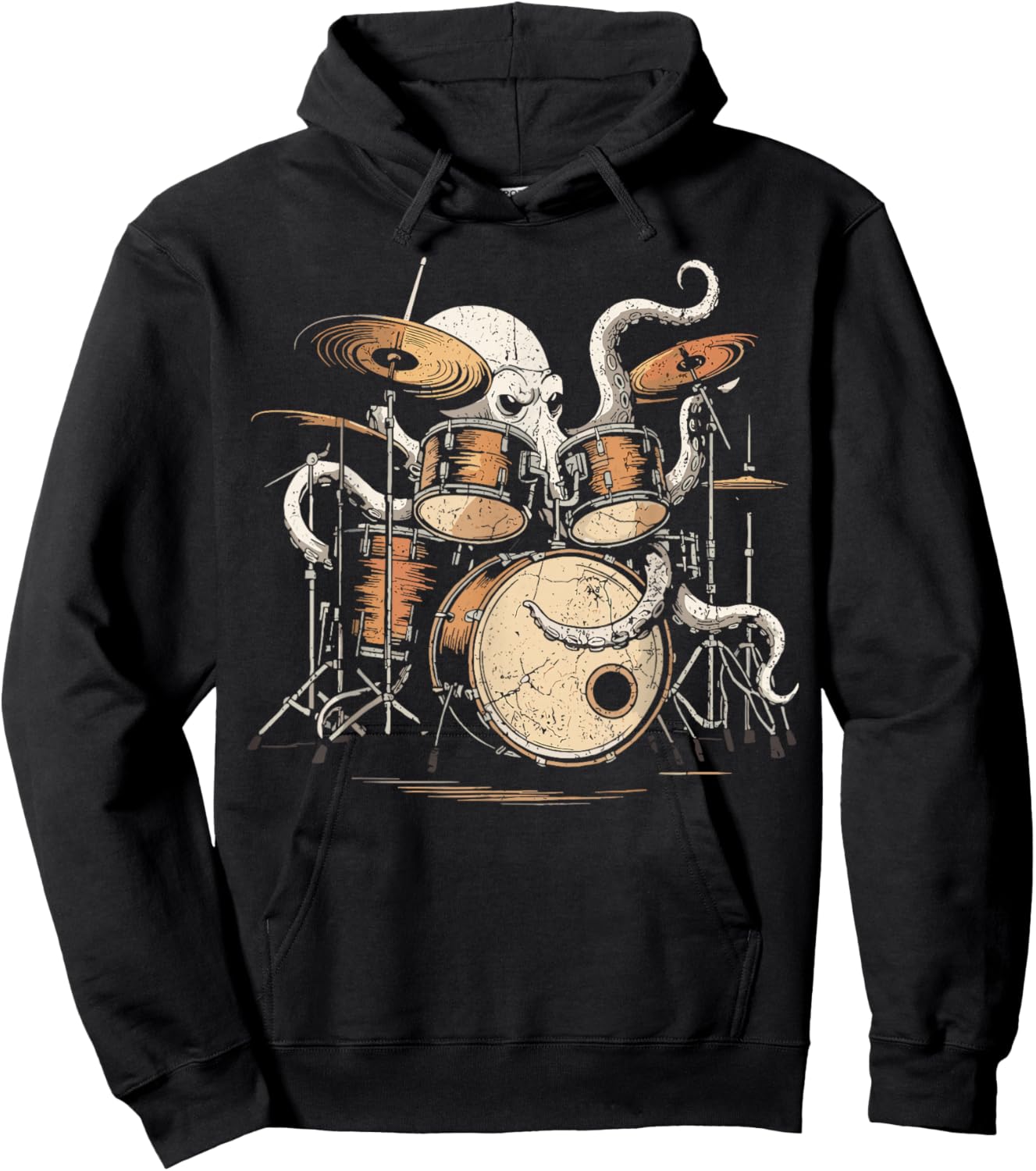 Octopus Playing Drums Retro Rock Drummer Hoodie - Hoodie | Black