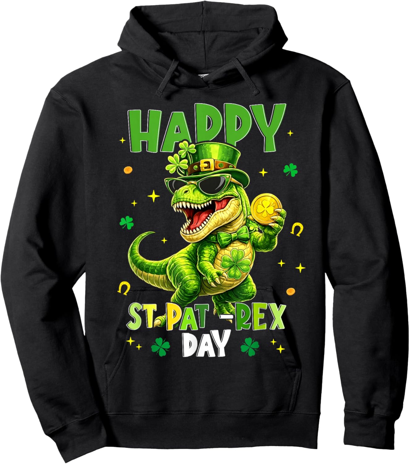 Happy St Patricks Day Pa-trex Dinosaur Shamrock Boys Kids Hoodie - Hoodie | Black