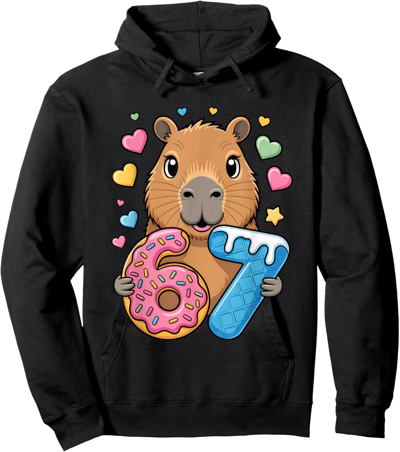 Funny Capybara Six Seven Bruh Meme 67 Gen Alpha Kids Men Hoodie - Hoodie | Black