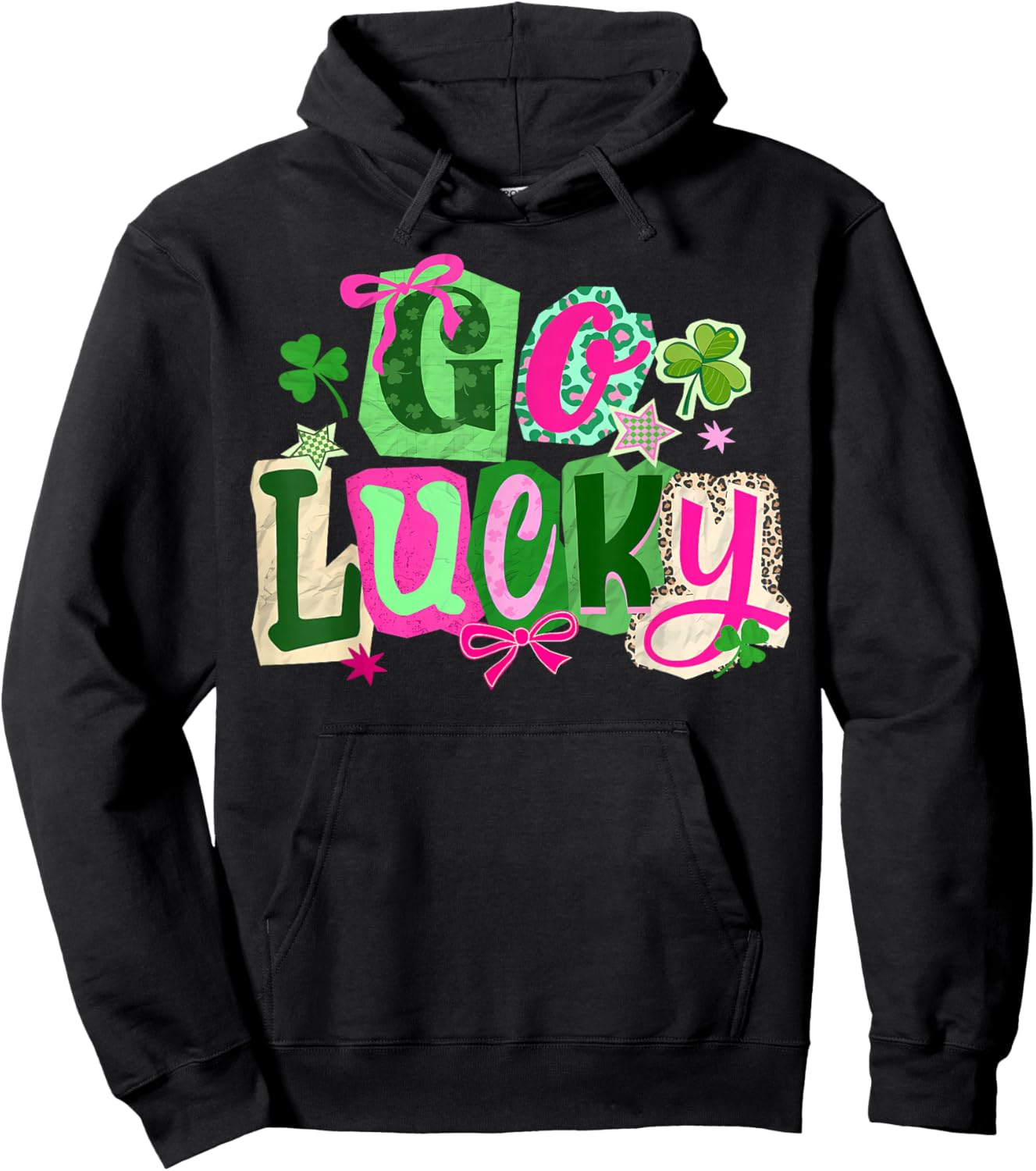 Preppy Happy Go Lucky Coquette Bow Shamrock St Patricks Day Hoodie - Hoodie | Black